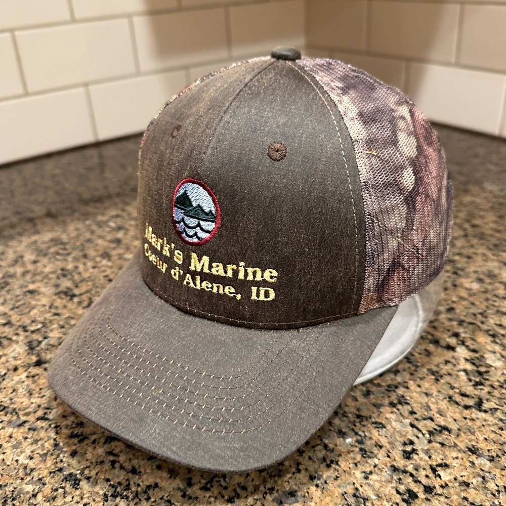 Coeur D'arlene Idaho Marks Marine Port Authority Trucker Hat Brown Camo